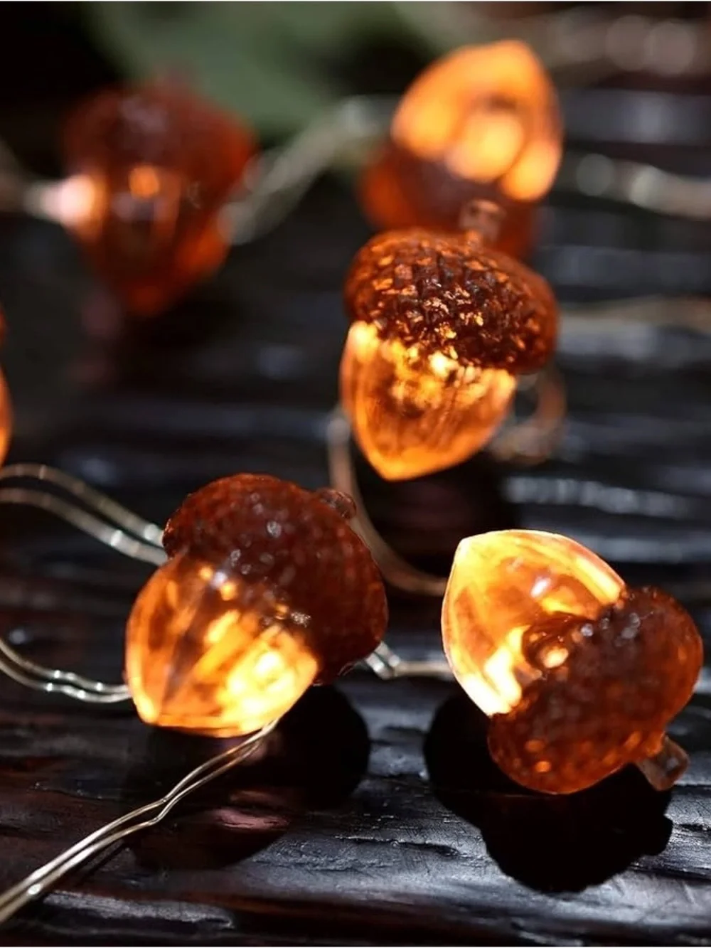 10 ft Autumn Acorn String Lights - Warm Amber Holiday Decor